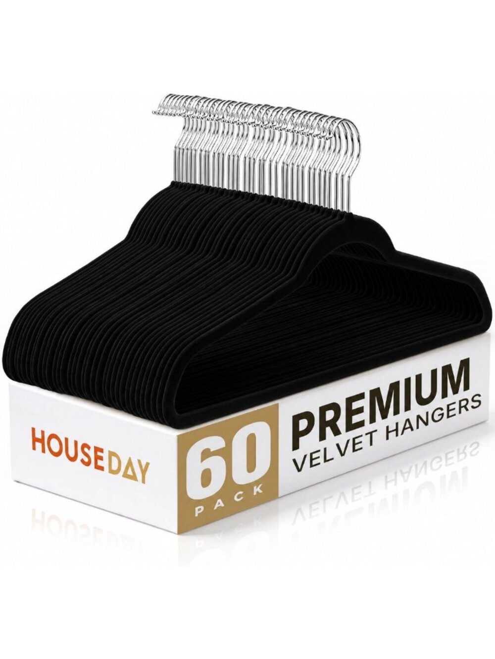 60 Pack Black Velvet Non-Slip Hangers - Sturdy, Wrinkle-Free Clothes Storage
